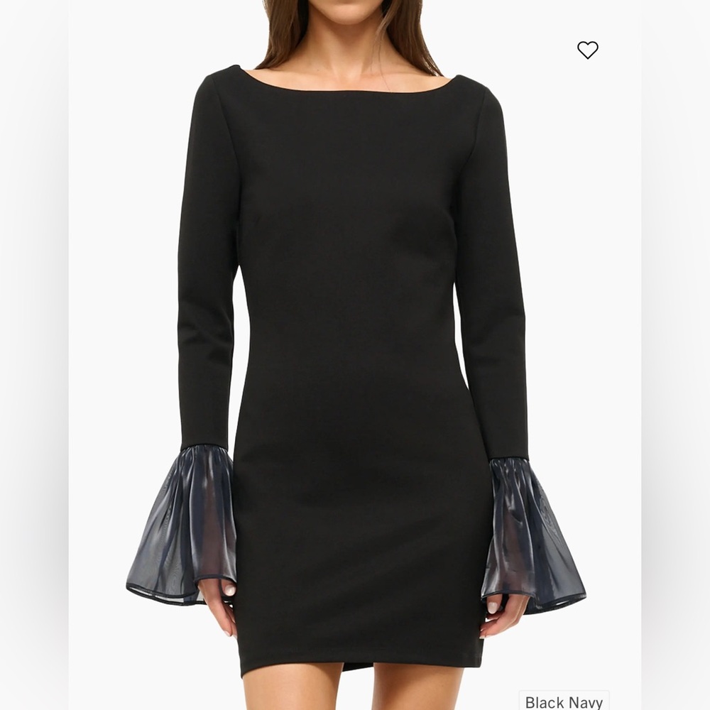 STAUD Black Dress with Sheer Bell Sleeves - Picture 2 of 9